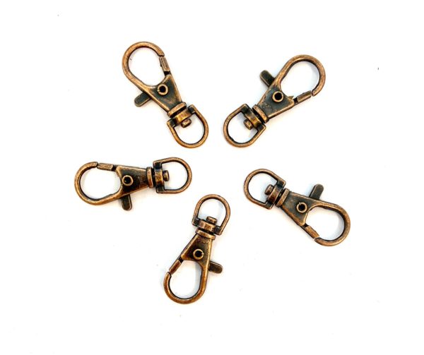 Steampunk karabijnhaak koper, set van 5 stuks