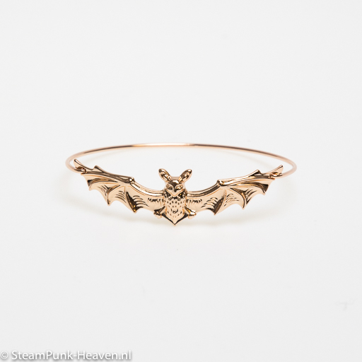 Steampunk armband 107, kleur goud, met vleermuis