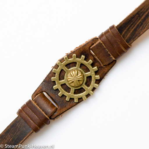 Steampunk leren armband 116 met tandwiel