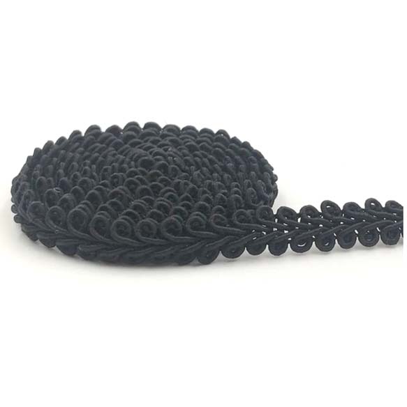 Steampunk brokaat band Jeras, zwart, 8 mm, 10 m lang