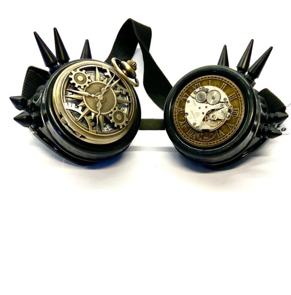 Steampunk goggles 21 zwart met zakhorloge
