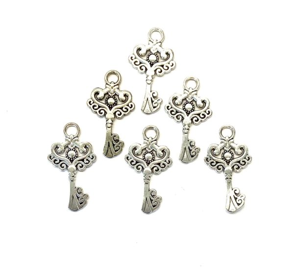 Steampunk sleutel 37, kleur zilver, set van 6 stuks