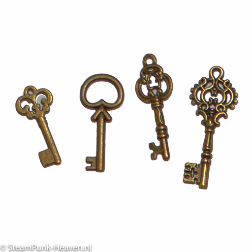Steampunk mini sleutels, set van 4 stuks