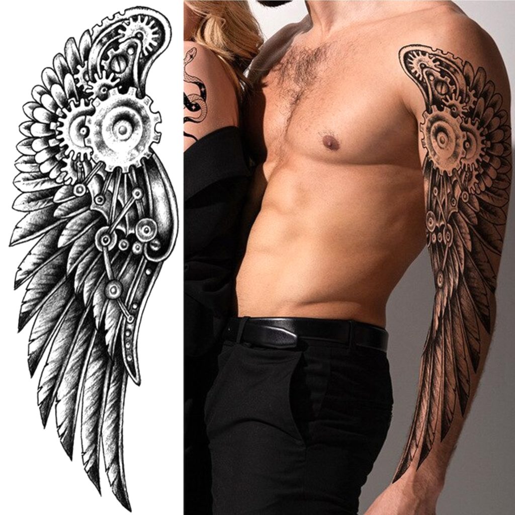 Steampunk tattoo sticker Gear wing