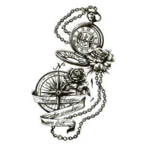 Steampunk tattoo sticker "Not all who wander are lost"