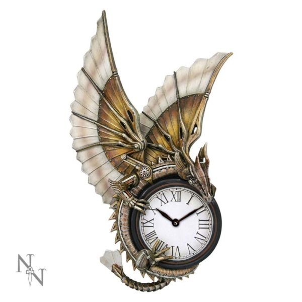 Steampunk draak-wandklok van gothic en fantasy artieste Anne Stokes